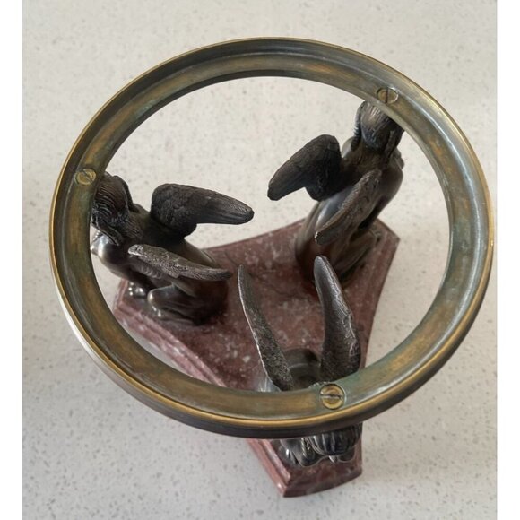 Winged Sphinx Egyptian Bronze Brass Statue Rare Marble Candle Holder Sculpture - Picture 14 of 16